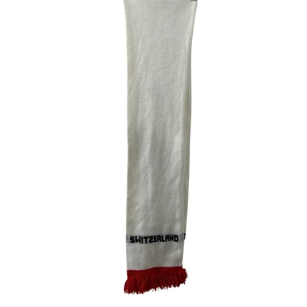 Unbranded Switzerland Knit Scarf OS White‎ Red Fringe Souvenir Alpine Gorpcore